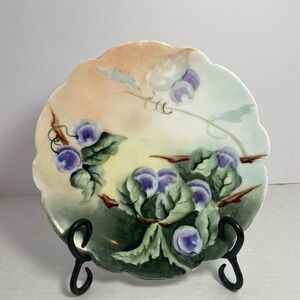 Antique 1906 Limoges Hand Painted Plate Purple Plums Art Nouveau Collectible